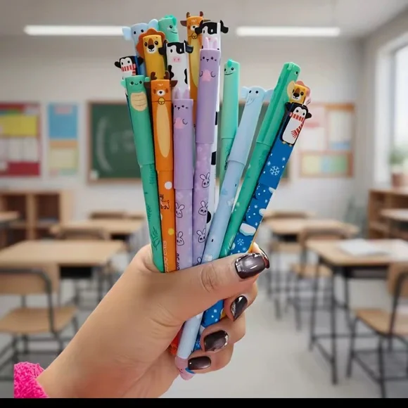 Cute Animal Cap Erasable Gel Pens Set of 8 - Assorted Colors for Kids and Adults - Picture 9 of 9